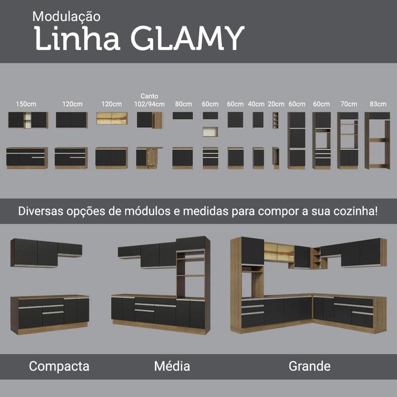 Cozinha Completa de Canto Madesa Glamy 399002 com Armário e Balcão